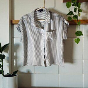 Velvet Heart Los Angeles Green White Striped Button Front Short Sleeve Blouse/ L